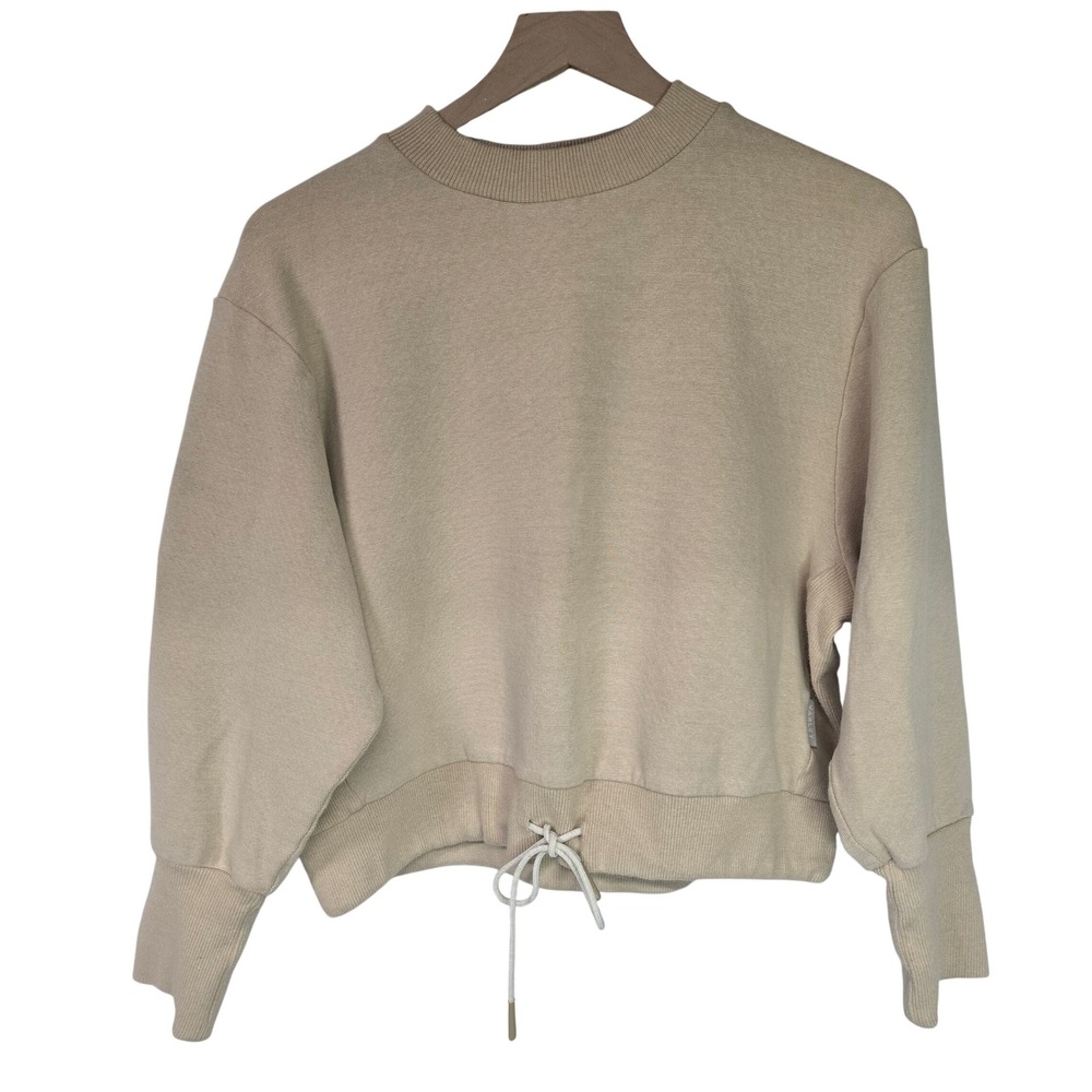 Varley Natural Edith Rib Pique Sweatshirt Medium Beige Cotton Blend Athleisure